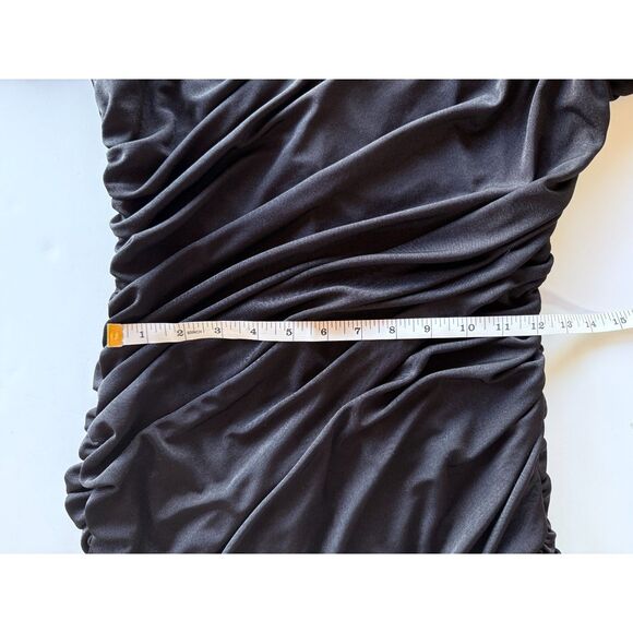 Aliette Black Ruched One Shoulder Asymmetrical Bodycon Sheath Dress -Altered- 6 - Picture 15 of 16